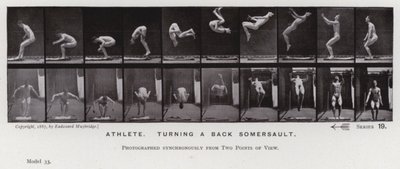 Ihmishahmo liikkeessä: urheilija, kääntää kuperkeikka takaisin (m/w kuva) tekijältä Eadweard Muybridge