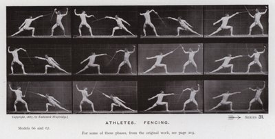 Ihmishahmo liikkeessä: urheilijat, miekkailu (m/v kuva) tekijältä Eadweard Muybridge