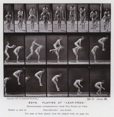 Ihmishahmo liikkeessä: Pojat leikkimässä "Leap-Frogissa" (m/w kuva) tekijältä Eadweard Muybridge