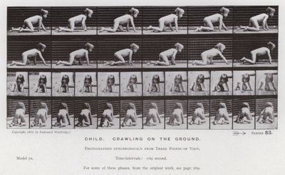 Ihmishahmo liikkeessä: Lapsi ryömii maassa tekijältä Eadweard Muybridge