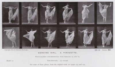 Ihmishahmo liikkeessä: Tanssiva tyttö, piruetti (m/w kuva) tekijältä Eadweard Muybridge