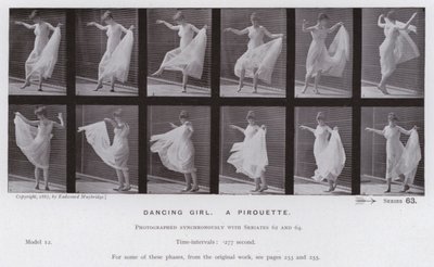 Ihmishahmo liikkeessä: Tanssiva tyttö, piruetti (m/w kuva) tekijältä Eadweard Muybridge