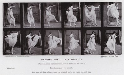 Ihmishahmo liikkeessä: Tanssiva tyttö, piruetti (m/w kuva) tekijältä Eadweard Muybridge