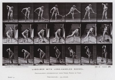 Ihmishahmo liikkeessä: Työmies pitkävartisella lapiolla (m/v kuva) tekijältä Eadweard Muybridge