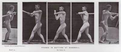 Ihmishahmo liikkeessä: pesäpallon lyöntivaiheet (m/v kuva) tekijältä Eadweard Muybridge