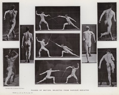 Ihmishahmo liikkeessä: liikkeen vaiheet, valittu eri sarjoista (m/w kuva) tekijältä Eadweard Muybridge