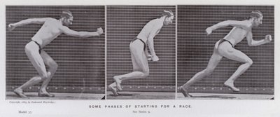 Ihmishahmo liikkeessä: Jotkut kilpailun aloittamisen vaiheet (m/w kuva) tekijältä Eadweard Muybridge