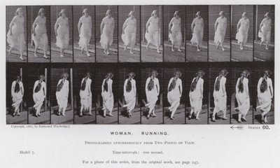 Ihmishahmo liikkeessä: nainen, juoksu (m/w kuva) tekijältä Eadweard Muybridge