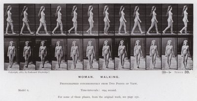 Ihmishahmo liikkeessä: nainen, kävelevä (m/w kuva) tekijältä Eadweard Muybridge
