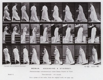 Ihmishahmo liikkeessä: Nainen nousemassa portaita pitkin (m/w kuva) tekijältä Eadweard Muybridge
