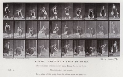 Ihmishahmo liikkeessä: Nainen tyhjentämässä vesialtaan (m/w kuva) tekijältä Eadweard Muybridge