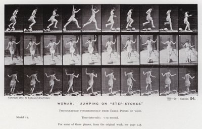 Ihmishahmo liikkeessä: Nainen hyppäämässä "askelkivillä" (m/w kuva) tekijältä Eadweard Muybridge