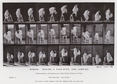 Ihmishahmo liikkeessä: Nainen, astumassa korkealle ja hyppäämässä (m/w kuva) tekijältä Eadweard Muybridge
