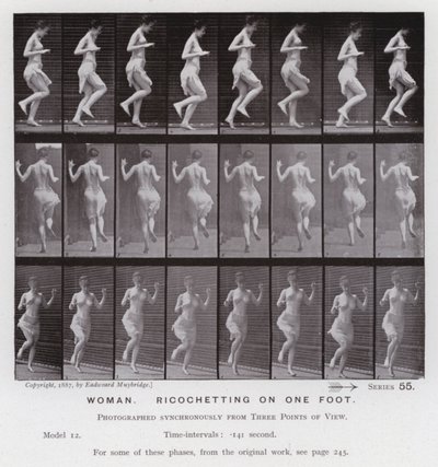 Ihmishahmo liikkeessä: Nainen, kikoilemassa yhdellä jalalla (m/w kuva) tekijältä Eadweard Muybridge