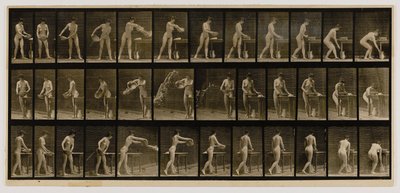 Nainen tyhjentää vesialtaan, kirjasta Animal Locomotion (Eläinten liikkuminen). tekijältä Eadweard Muybridge