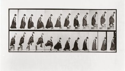 Nainen kiipeää portaita ja hyppää alas, levy 173 Animal Locomotionista, 1887 tekijältä Eadweard Muybridge