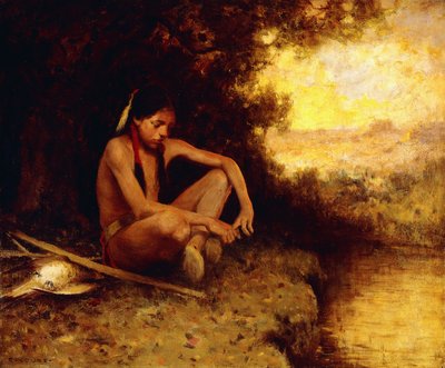 Young Hunter by a Stream (öljy kankaalle) tekijältä Eanger Irving Couse