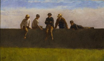 Five Boys on a Wall, n. 1875-1880 (öljy sävellyslevylle) tekijältä Eastman Johnson