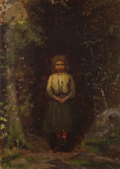 Kukkulan rinteellä (recto); Girl in the Woods (versio) tekijältä Eastman Johnson