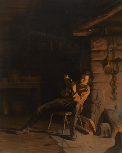 Lincolnin poikakausi. (Ilta hirsimajassa), 1868 (kromolitografia paperille aluksella) tekijältä Eastman Johnson