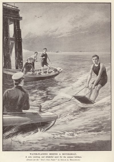 Vesiliirto moottoriveneen takana (litho) tekijältä Edgar Alfred (after) Holloway
