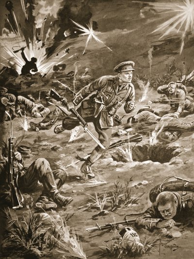 Luutnantti Geary kiirehtii raskaan tulipalon alla mäen 60 oikealla puolella olevaan kaivatoon saadakseen yhteyden upseeriin tekijältä Edgar Alfred Holloway