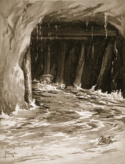 Toinen alikersantti Collier kamppailee ulos kaivosgalleriasta, joka oli lähes täynnä vettä työnsä päätyttyä tekijältä Edgar Alfred Holloway