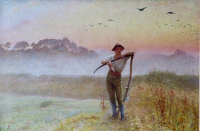 Syksyinen aamu: Viikatemies...Mies viikatteen kanssa. tekijältä Edgar Barclay