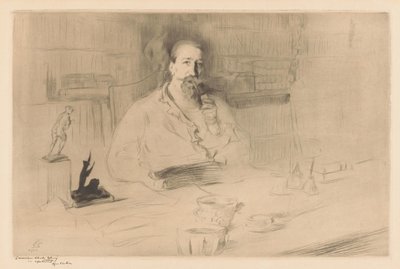 Anatole Francen muotokuva pöytänsä takana tekijältä Edgar Chahine (signed by artist)