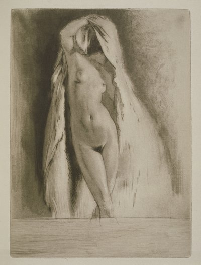 Lakanaan verhottu nainen, Sidonie-Gabrielle Coletten (1873-1954) kuvitus Mitsoulle, julkaistu 1930 (etsaus ja kuivakärki) tekijältä Edgar Chahine