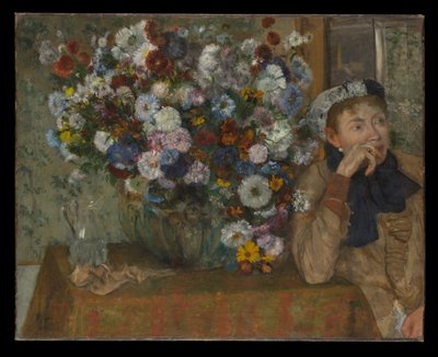 Nainen istumassa kukkavaasin vieressä (Madame Paul Valpinçon) tekijältä Edgar Degas