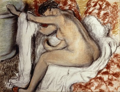 Kylvyn jälkeen nainen kuivaamassa; Kylvyn jälkeen, nainen pyyhkii itseään, n. 1884 tekijältä Edgar Degas