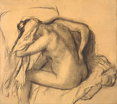 Kylvyn jälkeen nainen kuivattaa hiuksiaan tekijältä Edgar Degas