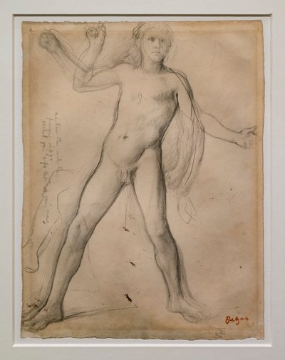 Alexander ja jalat opiskelevat. Noin 1859-1861. Mustaa mustetta ja grafiittia paperilla tekijältä Edgar Degas
