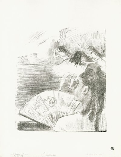 Teatterissa - Nainen tuulettimen kanssa, n. 1878-80 tekijältä Edgar Degas