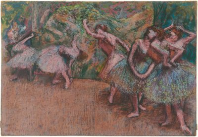 Balettikohtaus, noin 1907 (pastelli vihertävälle läpinäkyvälle kuultopaperille). tekijältä Edgar Degas