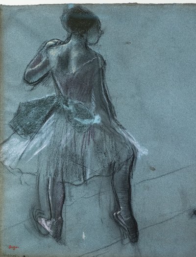 Tanssija selästä ja kolme jalkatutkimusta (yksityiskohta). Noin 1878. Hiiltä ja pastellia paperilla tekijältä Edgar Degas