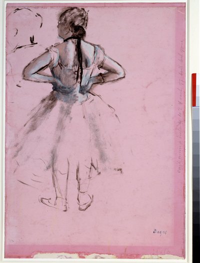 Tanssija selästä, kädet lantiolla Essence vaaleanpunaisella paperilla kirjoittanut Edgar Degas (1834-1917) 1873 Dim. 0,39 x 0,27 cm Pariisi, Musee du Louvre tekijältä Edgar Degas