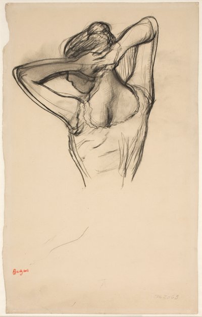 Tanssija, puolivartalo, kädet ristissä pään takana, noin 1890 (lyijykynä paperille). tekijältä Edgar Degas
