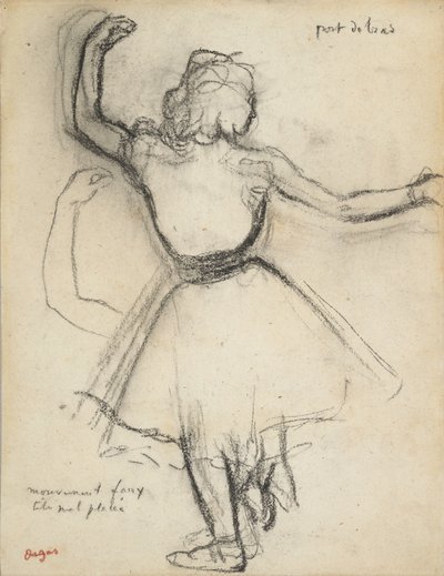 Tanssijatar takaapäin: Port de bras, n. 1875-85 (hiili paperille). tekijältä Edgar Degas
