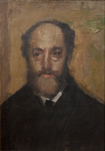 Emile Durand Greville, taidekritiikki - Taidekriitikon Emile Durand-Grevillen (1838-1914) muotokuva, kirjoittanut Degas, Edgar (1834-1917). Öljy kankaalle. Mitat: 50x37 cm. Tukholman kansallismuseo tekijältä Edgar Degas