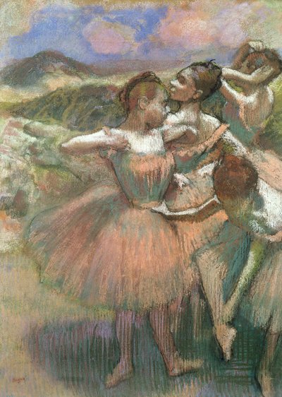 Neljä tanssijaa lavalla (pastelli) tekijältä Edgar Degas