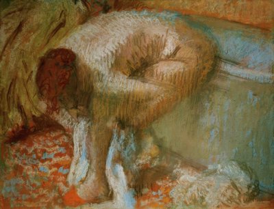 Frau, sich nach dem Bad die Füße abtrocknend tekijältä Edgar Degas