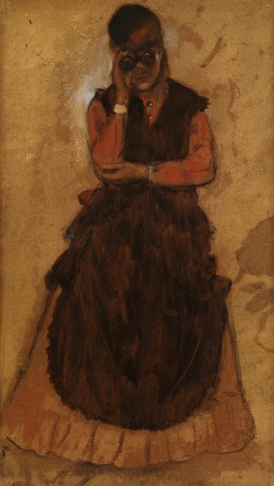 Tyttö katsoo oopperalasien läpi (öljy paneelissa) tekijältä Edgar Degas