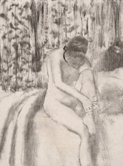 Tyttö pukee sukkiaan, 1876-77. tekijältä Edgar Degas