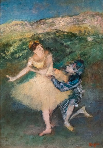Harlekiini ja kolombiini. Noin 1895. Öljy puulle. tekijältä Edgar Degas
