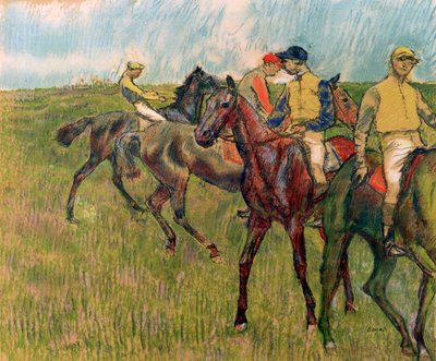 Hevoset ja jockeys, 1910 tekijältä Edgar Degas