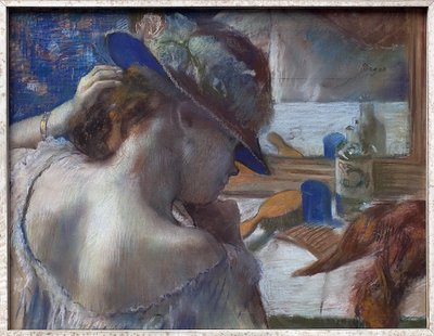 Peilin edessä. Edgar Degasin (1834-1917) työ, pastelli noin 1889. Ranskalainen taide tekijältä Edgar Degas