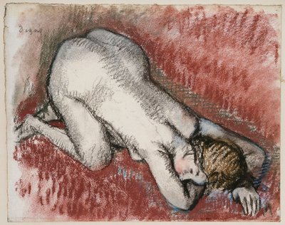 Polvistuva alaston nainen, n. 1889-1895 tekijältä Edgar Degas