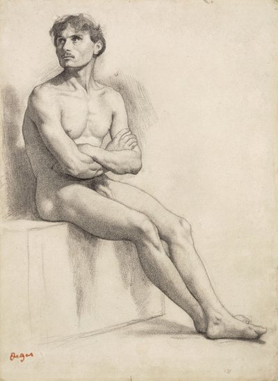 Mies istuva, alastontutkimus, 1858 tekijältä Edgar Degas